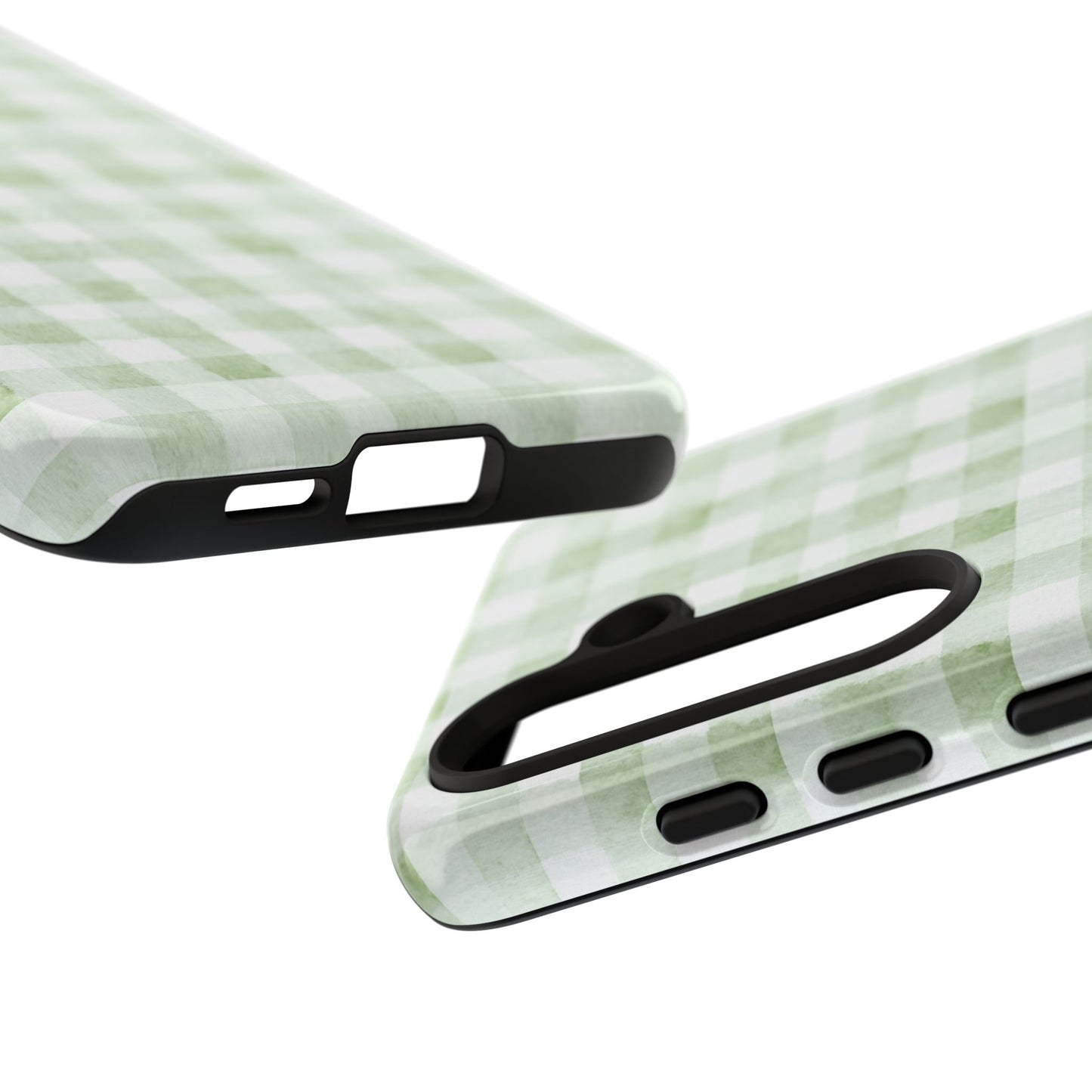 Green Gingham Tough Phone Case — Durable Plaid iPhone Protective Cover