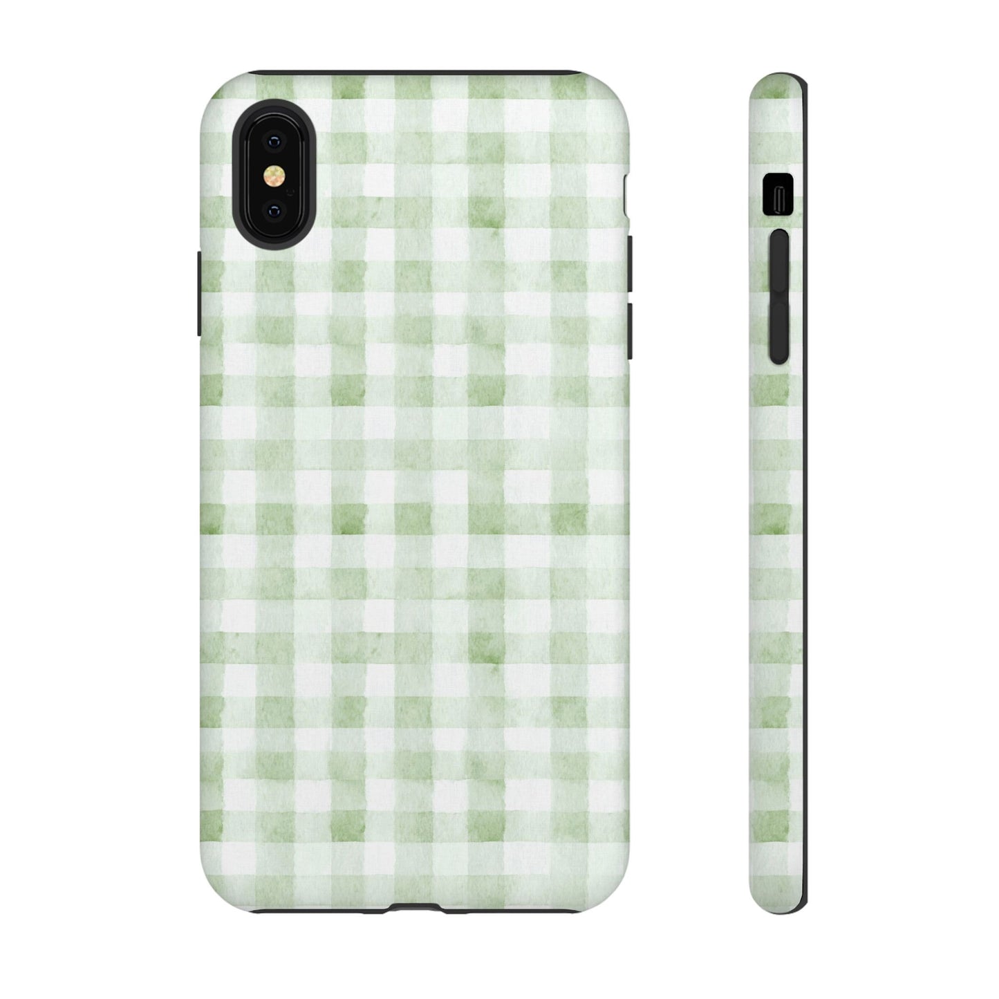 Green Gingham Tough Phone Case — Durable Plaid iPhone Protective Cover