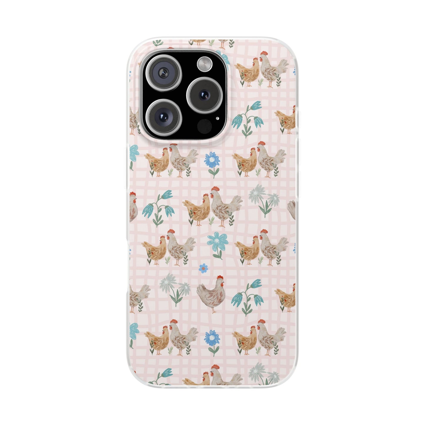 Chicken Pattern Phone Case — Pastel Farmhouse Floral iPhone Cover