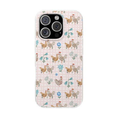 Chicken Pattern Phone Case — Pastel Farmhouse Floral iPhone Cover