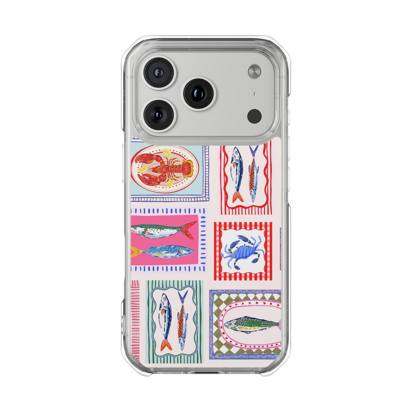 Clear Magnetic Phone Case — Colorful Coastal Seafood Stamp Design