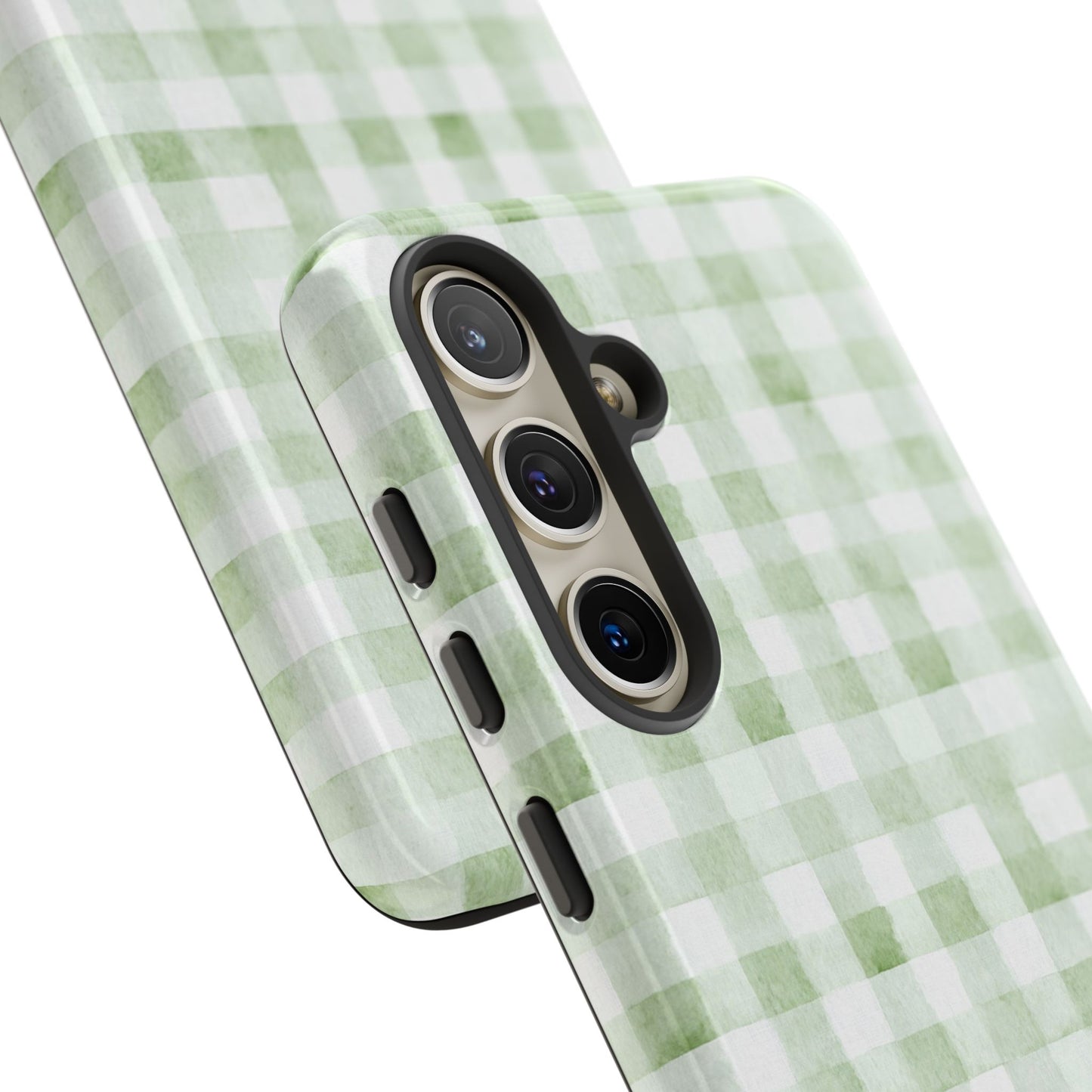 Green Gingham Tough Phone Case — Durable Plaid iPhone Protective Cover