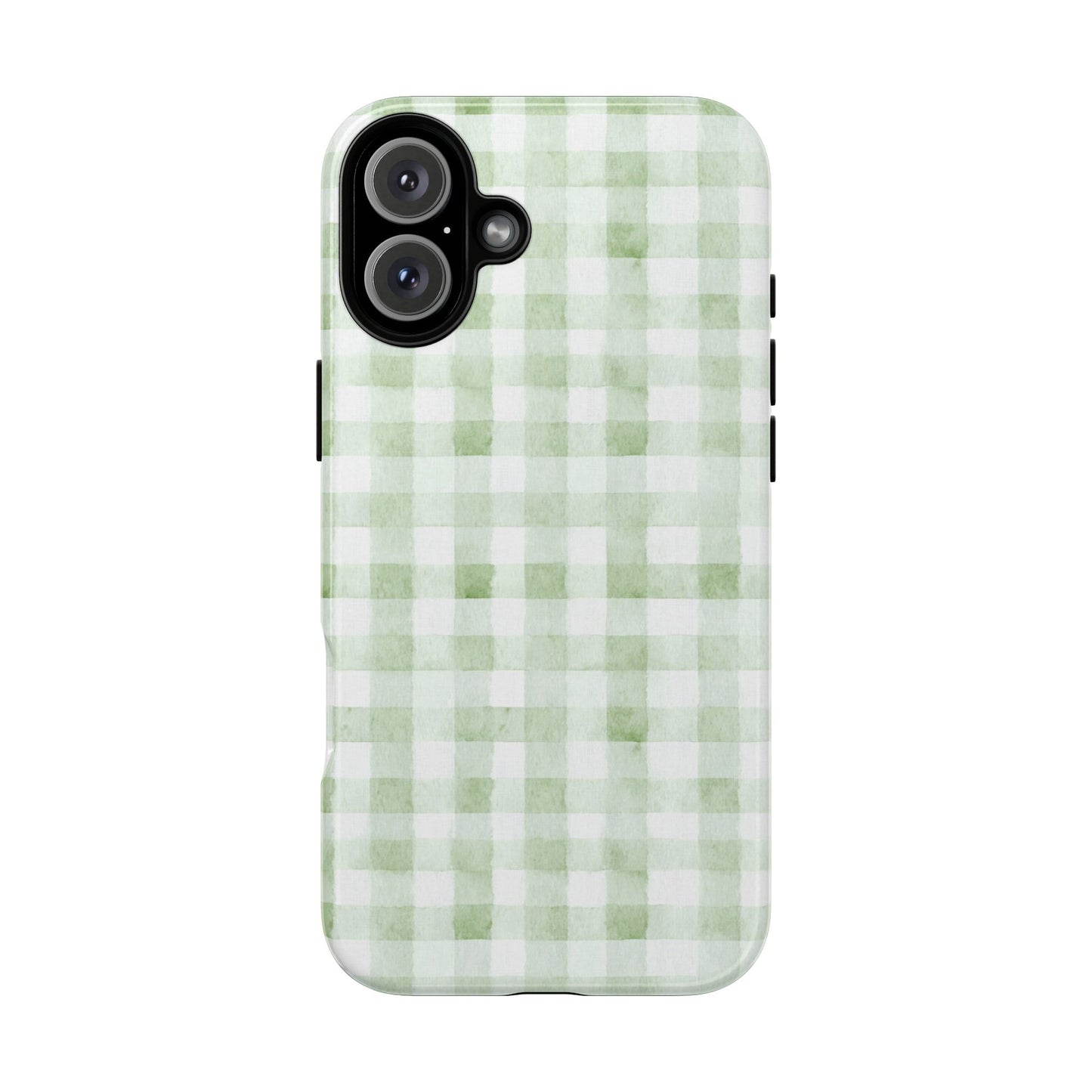 Green Gingham Tough Phone Case — Durable Plaid iPhone Protective Cover
