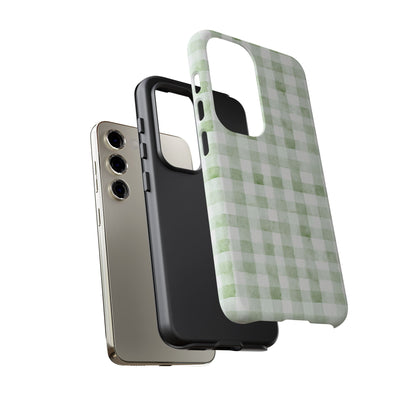 Green Gingham Tough Phone Case — Durable Plaid iPhone Protective Cover