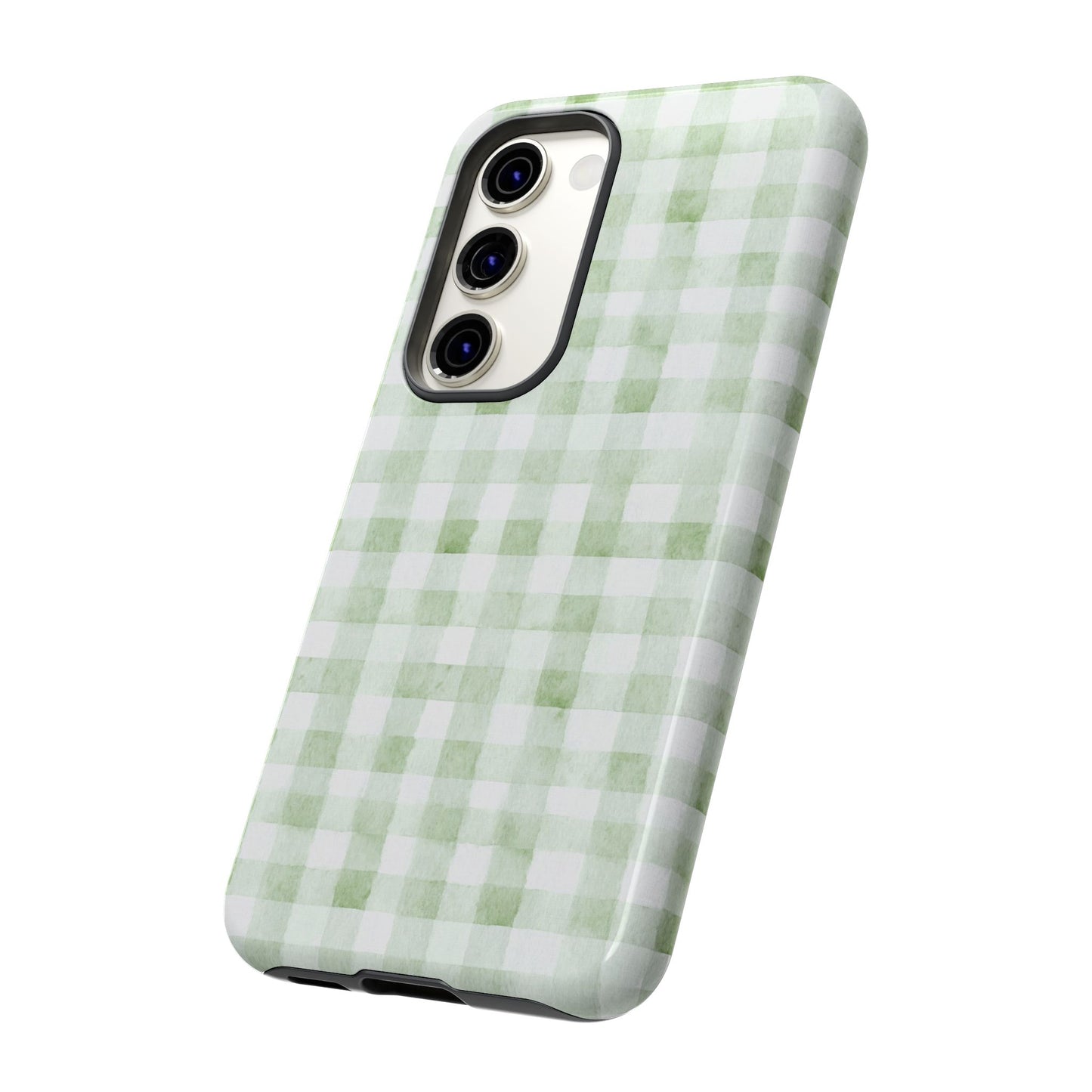Green Gingham Tough Phone Case — Durable Plaid iPhone Protective Cover
