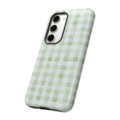 Green Gingham Tough Phone Case — Durable Plaid iPhone Protective Cover