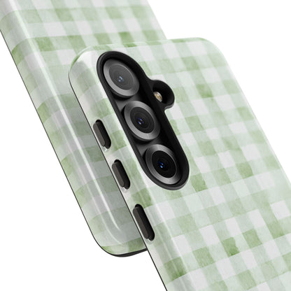 Green Gingham Tough Phone Case — Durable Plaid iPhone Protective Cover