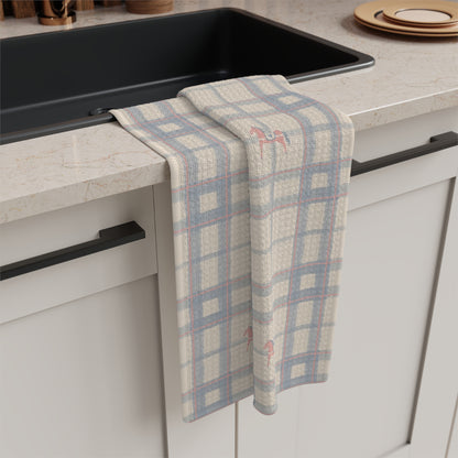 Plaid Flamingo Microfiber Tea Towel — Vintage Blue Check Kitchen Towel