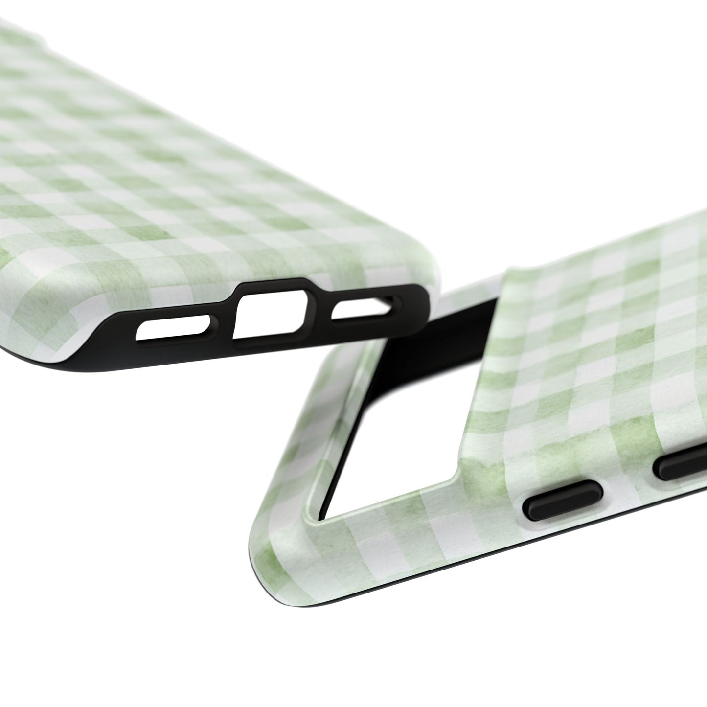 Green Gingham Tough Phone Case — Durable Plaid iPhone Protective Cover