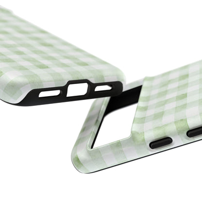 Green Gingham Tough Phone Case — Durable Plaid iPhone Protective Cover